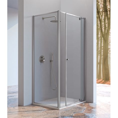 KASSANDRA PIVOT Mampara Frente de Ducha Pivotante+Fijo Plata Transparente - Fijo: 80 cm - Medida: 67-77 CM - ref: PV5031616S200077+PV5131616S20079 (1/2)