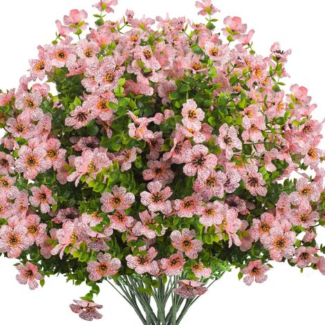 16 tiges de fleurs artificielles d'extérieur résistantes aux UV (roses) – en soie et synthétique – idéales pour les jardins, les vérandas, les jardinières, les terrasses, les suspensions fleuries, le (1/5)