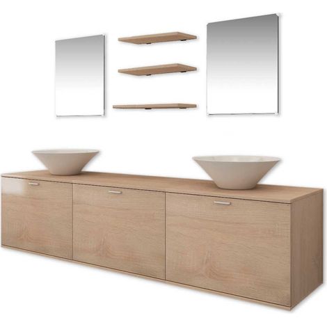 Maison Exclusive - 8-tlg. Badmöbel und Waschbecken Set Beige (1/5)