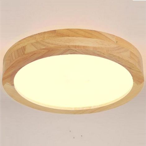 LED Indoor Ceiling Light Rubberwood Ceiling Lamp 30x30x4.5cm for Living Room Hallway Entrance Warm Light Circular (1/5)