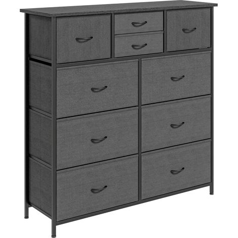 Cassettiera con 10 cassetti in tessuto, struttura in acciaio nero, 100 x 30 x 100 cm (1/5)