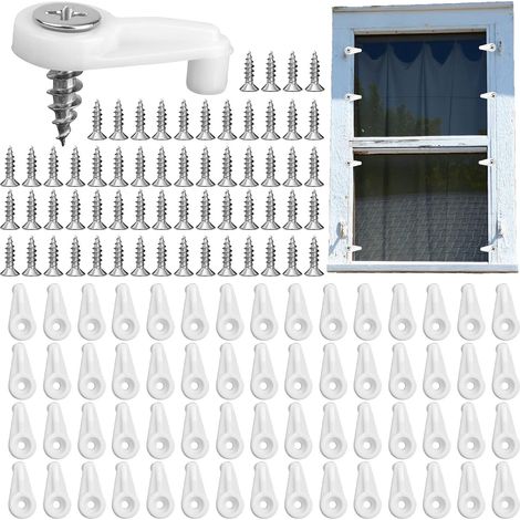 60pcs Clips pour Moustiquaire de Fenêtre, Clips Blancs Fenêtre Tempête avec 60 Vis Clip de Retenue Porte en Verre Clip Support Miroir pour Fixer Miroirs Fenêtres Portes Verre (1/5)
