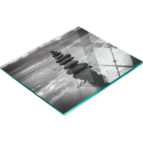 Tablero de vidrio elegante y duradero con piedras de equilibrio impresas, 60 x 52 cm.