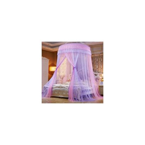 Mosquitera de techo para cama doble, fácil instalación, cúpula plegable con ganchos, rosa y morado - Crezuo