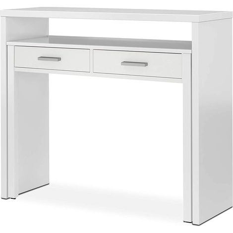 Pegane – Table console extensible convertible en bureau blanc Artik – Longueur 98,5 cm – Hauteur 87,5 cm – Profondeur 36 cm – Panneaux mélaminés (1/4)