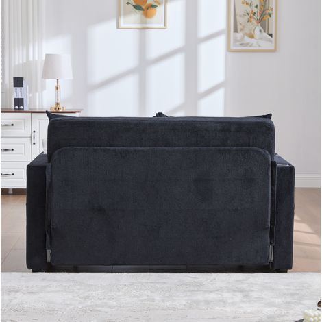 Sofá cama 2 plazas de chenilla negra con USB, portavasos y almacenamiento DESVIAE (1/5)