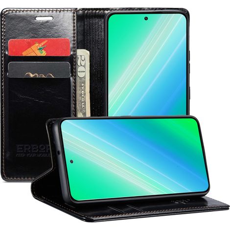 Funda tipo cartera ultra ligera para Samsung Galaxy S23, erbord Waxy Wallet, negra. (1/5)