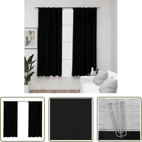 The Living Store Rideaux occultants aspect lin avec crochets 2pcs Noir 140x175cm - Rideaux Occultants - Rideaux Lin - Rideaux Noirs - Décoration Intérieure - Intimité (1/5)