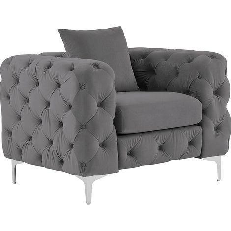 Poltrona Chesterfield in Velluto Antracite - EDWINA