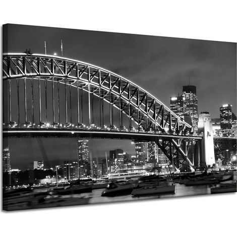 Leinwandgemälde Architektur Brücke bei Nacht 120x80 cm Stadtlichter