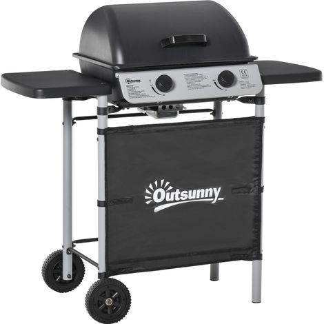 Barbecue a Gas con Coperchio, Bruciatori da 5.6kW, BBQ e Ruote, 104x49x99cm