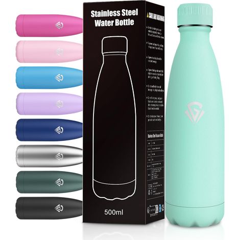 Gourde Inox 500ml, Gourde Double Paroi, sans BPA, Bouteille Isotherme Réutilisable, Étanche, Légère, Bouteille D'eau pour Randonnée, École, Outdoor, Bureau (1/5)