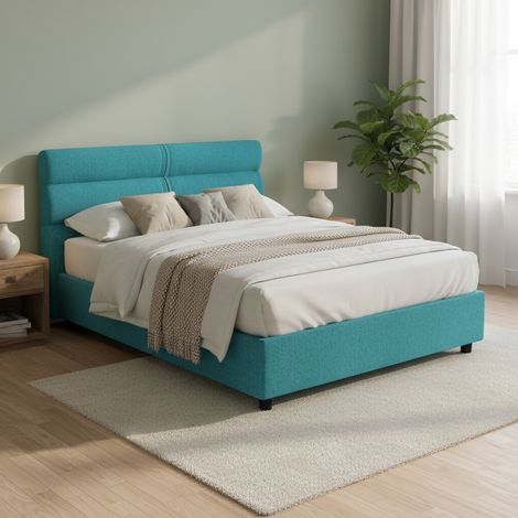 Letto Matrimoniale Briaglia, Letto Matrimoniale Sfoderabile, Contenitore Made in Italy, Dimensione Materasso 160x200 cm, Azzurro (1/5)