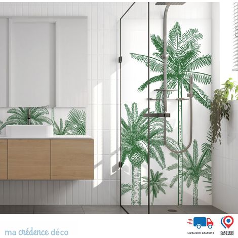 Panneau de douche : Palmiers colorés - Couleur Vert émeraude - Alu composite - 90 - 245 (1/3)