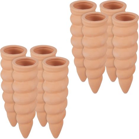 8x Coni Irrigatori per Piante, Irrigazione a Goccia Bottiglia per Piante, 1,5 L HxD 16,5 x 5 cm, Terracotta