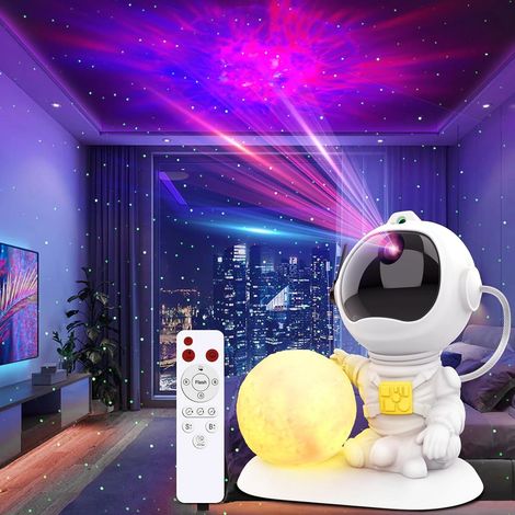 Projecteur Galaxie Astronaute, Projecteur d'étoiles 3 en 1 avec lampe lune de 8,9 cm, télécommande et minuterie, 33 effets lumineux, Projecteur spatial pour lit (1/5)