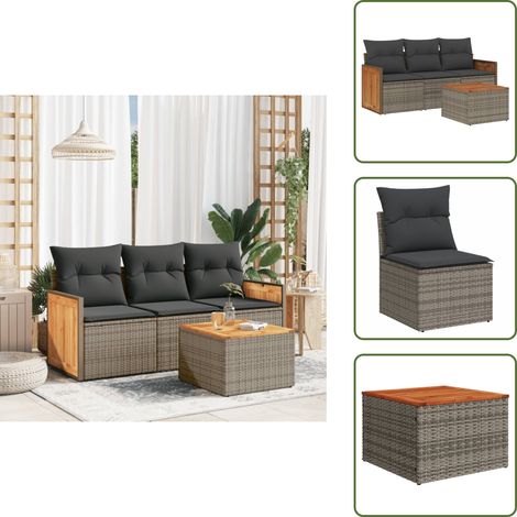 Cuscini da seduta - vidaXL Set Divani da Giardino 4 pz con Cuscini in Polyrattan Grigio - Rattan PE