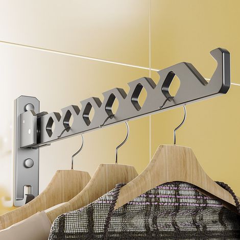 Étendoir à linge pliable sans perçage pour balcons, barre télescopique invisible, fixation murale pour toilettes/salle de bain intérieure (1/5)