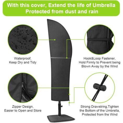 Funda para sombrilla, lona impermeable de tela Oxford, protección UV para sombrillas de jardín con mástil telescópico y bolsa de almacenamiento, 265 x 50/70/40 cm. (1/4)