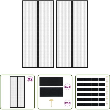vidaXL Fliegengitter Türvorhang - Fliegengitter-Türvorhänge 2 Stk. Magnet Schwarz 220x110 cm (1/5)