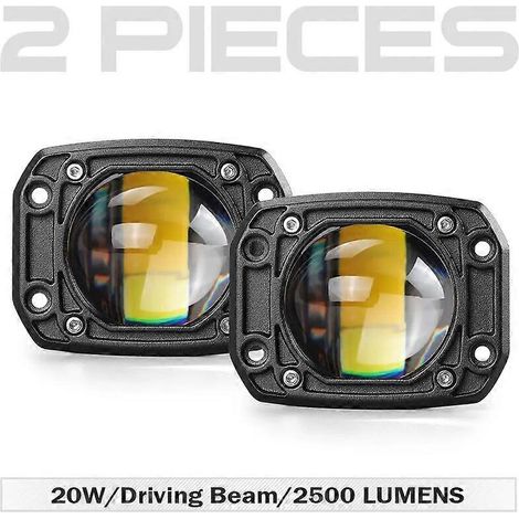 Projecteur de travail LED à lentille 8D, 7,6 cm (3 pouces), encastré, double LED, 6000K/3500K, 12V/24V, pour véhicules tout-terrain (voitures, quads, camions), lot de 2, forme carrée. (1/5)