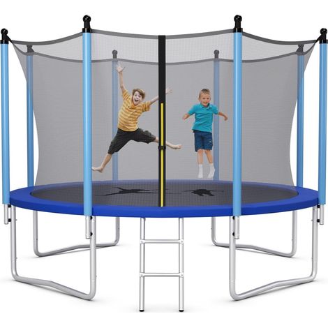 COSTWAY Φ244 cm Trampolin Outdoor, GS Zertifiziert, Gartentrampolin mit Leiter, Trampolin Komplettset mit Leiter, Sprungmatte, Sicherheitsnetz und Randabdeckung (1/5)