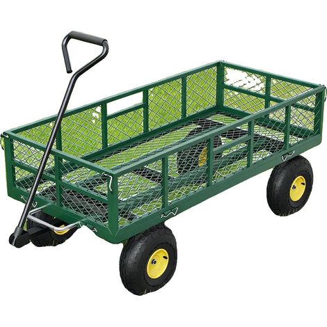 Carrello da giardino, in acciaio resistente, capacità di carico 900 libbre, pneumatici da 10", dimensioni 43,7" L × 21" P × 21" H, maniglia girevole a 180°. (1/5)