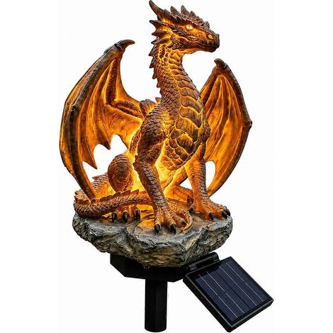 Lampe Dragon Legacy Édition Ember Dorée - Lampe solaire de jardin - Statue d'extérieur, décoration gothique médiévale fantastique pour Halloween (1/5)