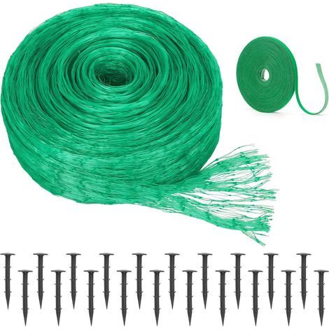 m x 10 m Vogelschutznetz, Gartennetz-Set mit 20 schwarzen Bodenankern, 10 m Pflanzenband, für Teich, Pflanzen und Gartenzäune, geeignet zum Schutz von Erbsen (Grün) (1/5)