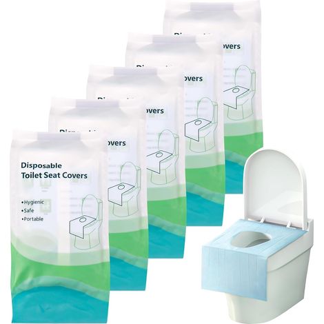 Lot de 50 housses de siège de toilette jetables et portables - Pour les voyages, les déplacements, les toilettes publiques - Emballées individuellement (1/5)