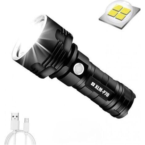 p70 lampe torche, 30000-100000 lumens haute puissance LED lampe de poche étanche ultra lumineuse, Lampe de poche XLM-P70 50W la plus puissante à 3 modes (Batterie unique, 50W-P70) (1/4)
