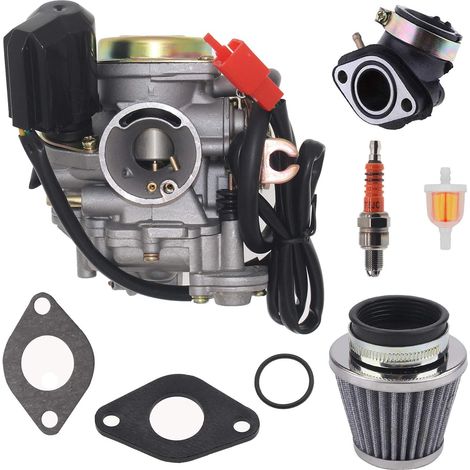 Compatible avec le carburateur 4 temps GY6 pour scooter 49cc 50cc Taotao Go Kart Moped Moteurs PD18J Carburateur 139QMB avec filtre à air Collecteur d'admission (1/4)