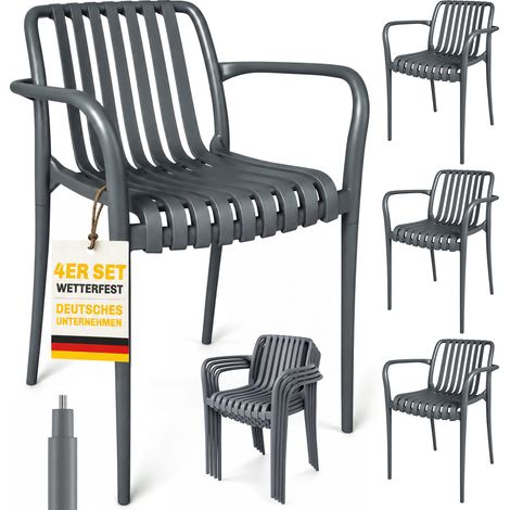 Gartenstühle 4er Set Stapelbare Terrassenstühle mit Lamelldesign Armlehnen. Ergonomisch Dunkelgrau (1/5)