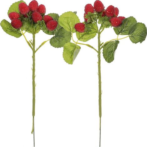 Lot de 2 bouquets de fruits artificiels en plastique de myrte rouge pour la décoration intérieure-27X2.5CM-Red (1/4)