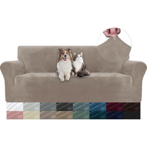 Housse De Canapé en Velours 3 Places, Sofa Cover Extensible, Universelle Housse pour Canapé avec Accoudoirs, Protection Griffures, Antidérapant, Lavable, Kaki (1/5)