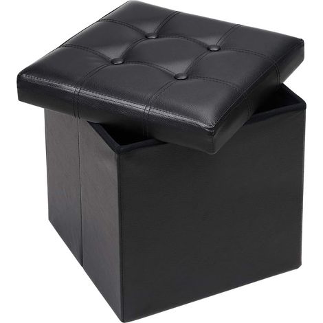 Panca portaoggetti pieghevole 38x38x38 cm - Pouf poggiapiedi - Pouf divano con contenitore - Nero