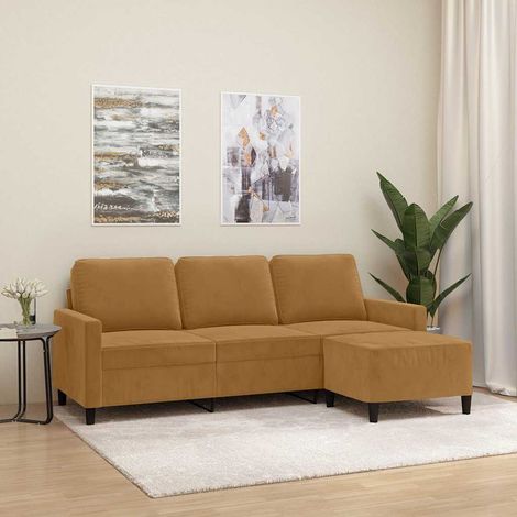 3-Sitzer-Sofa mit Hocker Braun 180 cm Samt