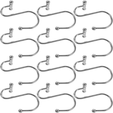Durable and lightweight, 12-pack of silver stainless steel shower curtain hooks for bathrooms and hotels. (1/5)