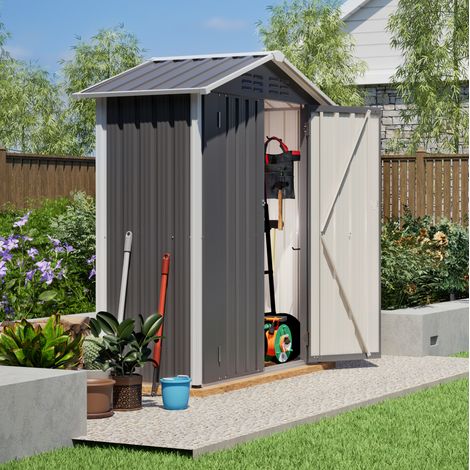 MODFU – Casetta da giardino in metallo 154x83x180 cm con porta chiudibile a chiave, ventilazione e acciaio galvanizzato – Grigio (1/5)