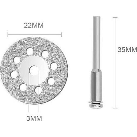 Jeu de Meules de Coupe Diamantées Galvanisées de 22mm, 10 Pièces + 2 Mandrins pour Outils Rotatifs. (1/5)
