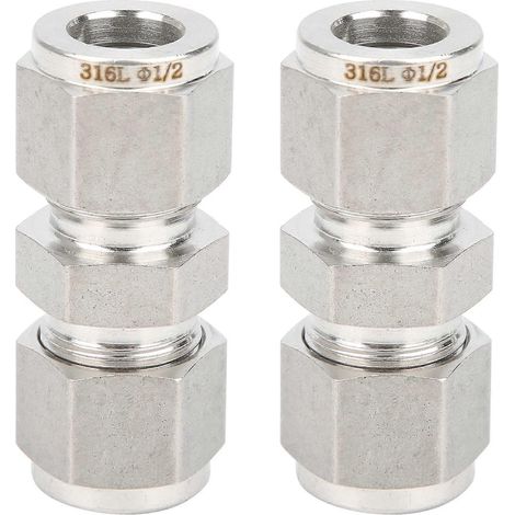 Raccord de compression droit à double bague de serrage en acier inoxydable 316 pour tuyaux (Ф1/2 ) (1/4)