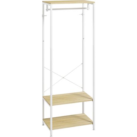 Porte-Manteaux avec tringle et 2 étagère à chaussures 60L x 40l x 167,5H cm Aspect bois Clair métal Blanc (1/5)