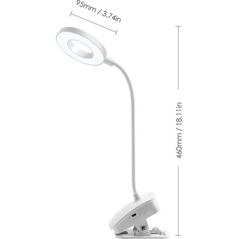 Lampe de table à pince USB avec commande tactile, LED, veilleuse douce pour les yeux, angle d'éclairage flexible à 360°, 3 modes de couleur, lampe de lecture pour bureau, chambre ou bureau. (1/2)