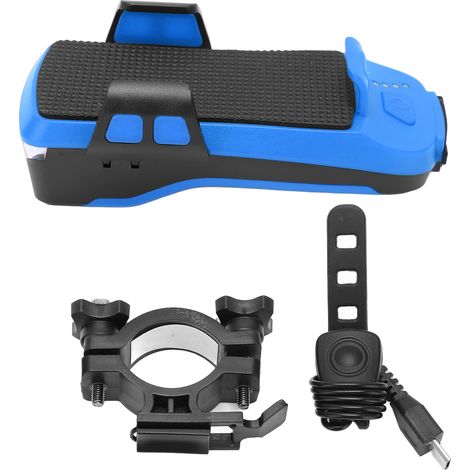 Phare de vélo multifonction rechargeable par USB, pratique et portable, avec support pour téléphone (bleu) (1/5)