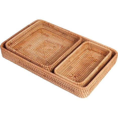 Ensemble de 3 plateaux et paniers de rangement en rotin tressé à la main pour la décoration intérieure (1/5)