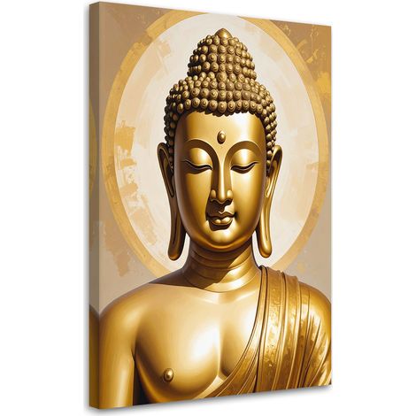 Quadro su tela, Buddha dorato su uno sfondo elegante e luminoso. - 20x30 (1/2)