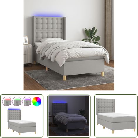 The Living Store Sommier à lattes de lit matelas LED Gris clair 90x200cm Tissu - Sommier Tapissier - Lit Plateforme - Lit Avec Rangement - Matelas À Ressorts Ensachés - Tête De Lit Ajustable (1/5)