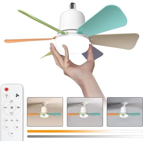Ventilateur de plafond avec lumière LED dimmable 30 W, 6 pales multicolores, 3 vitesses, douille E27 – idéal chambre/salon (1/5)