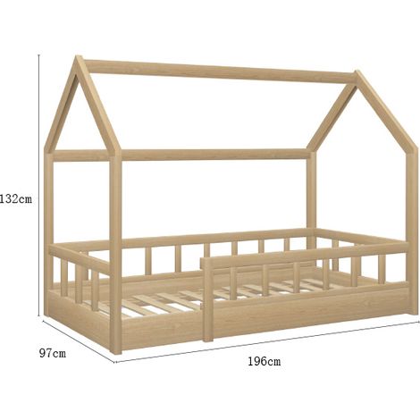 Hobag – Lit cabane enfant 90 x 190 cm – Structure en pin naturel – Avec sommier et barrières – Design épuré pour chambre d'enfant