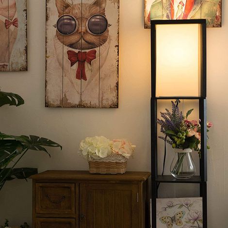 Stehlampe aus Holz 26×26×159cm schwarz Einfach und großzügig Schlafzimmer Wohnzimmer Display (1/5)